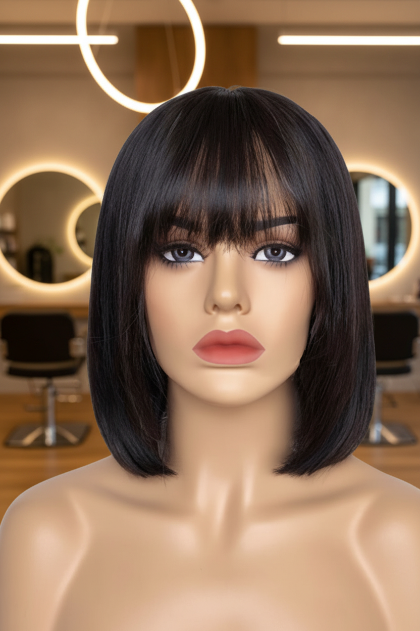 Classic Straight Short Bob Wig with Bangs