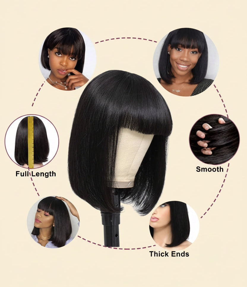 Classic Straight Short Bob Wig with Bangs