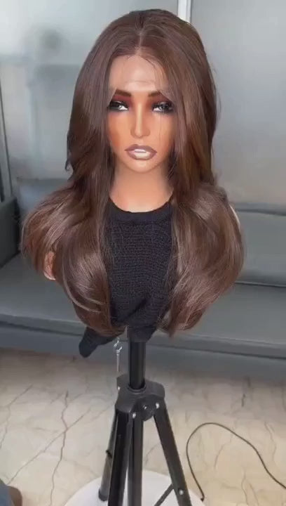 Rich Brown Curtain Bangs Wig